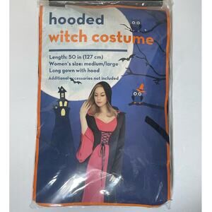 Womens Witch Gothic Halloween Costume Hooded Black Red Long Dress Size M/L NWT